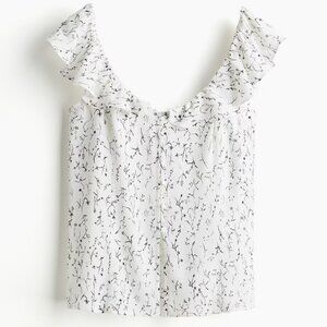 H&M White and black Floral Ruffle trimmed top set piece Size XXL